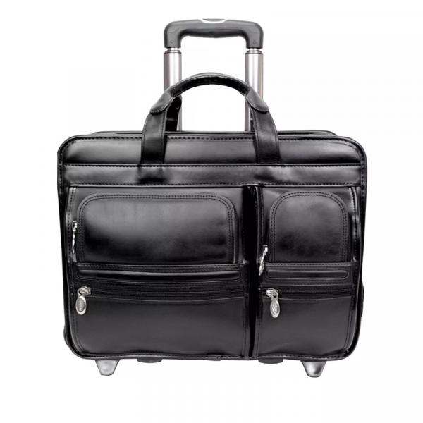 Leather Patented Detachable Wheeled Laptop Bag 17