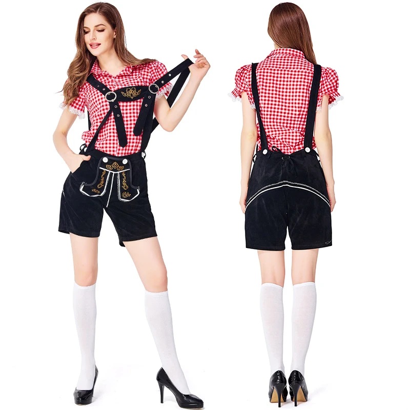 Ladies Black Lederhosen with Red Shirt